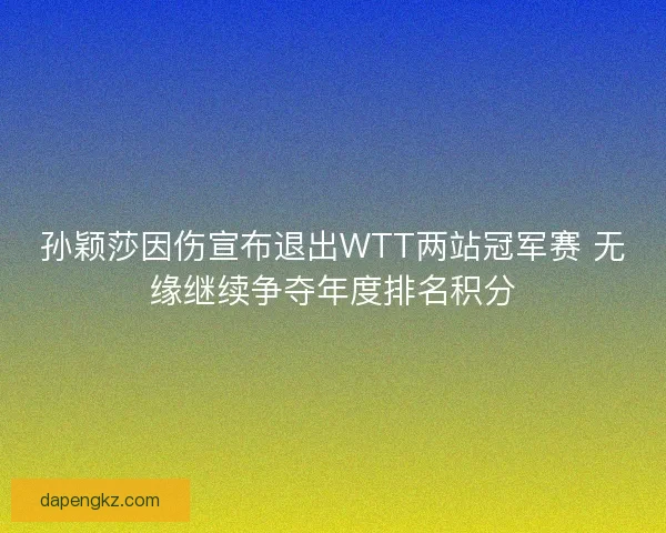 孙颖莎因伤宣布退出WTT两站冠军赛 无缘继续争夺年度排名积分